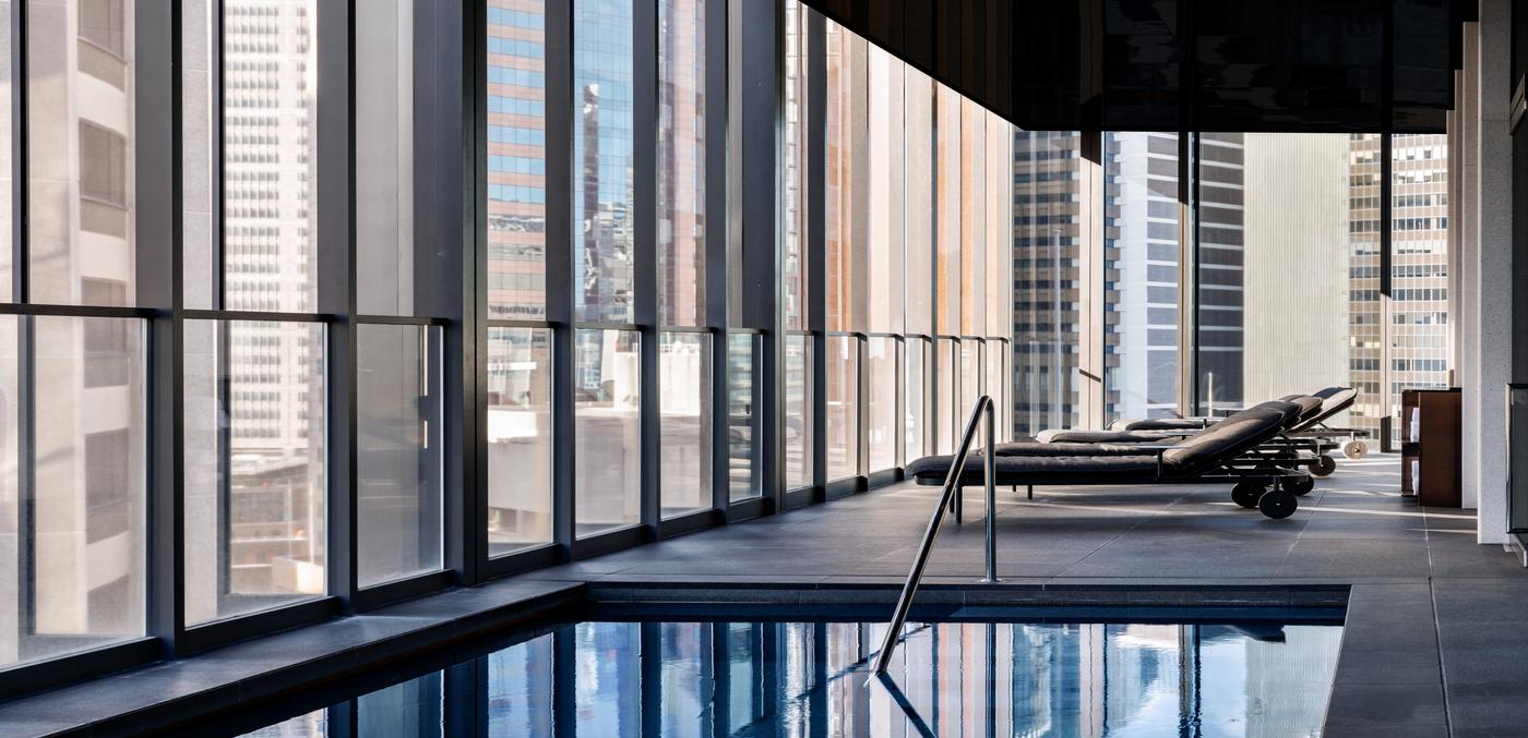 hotel swimming pool with city view