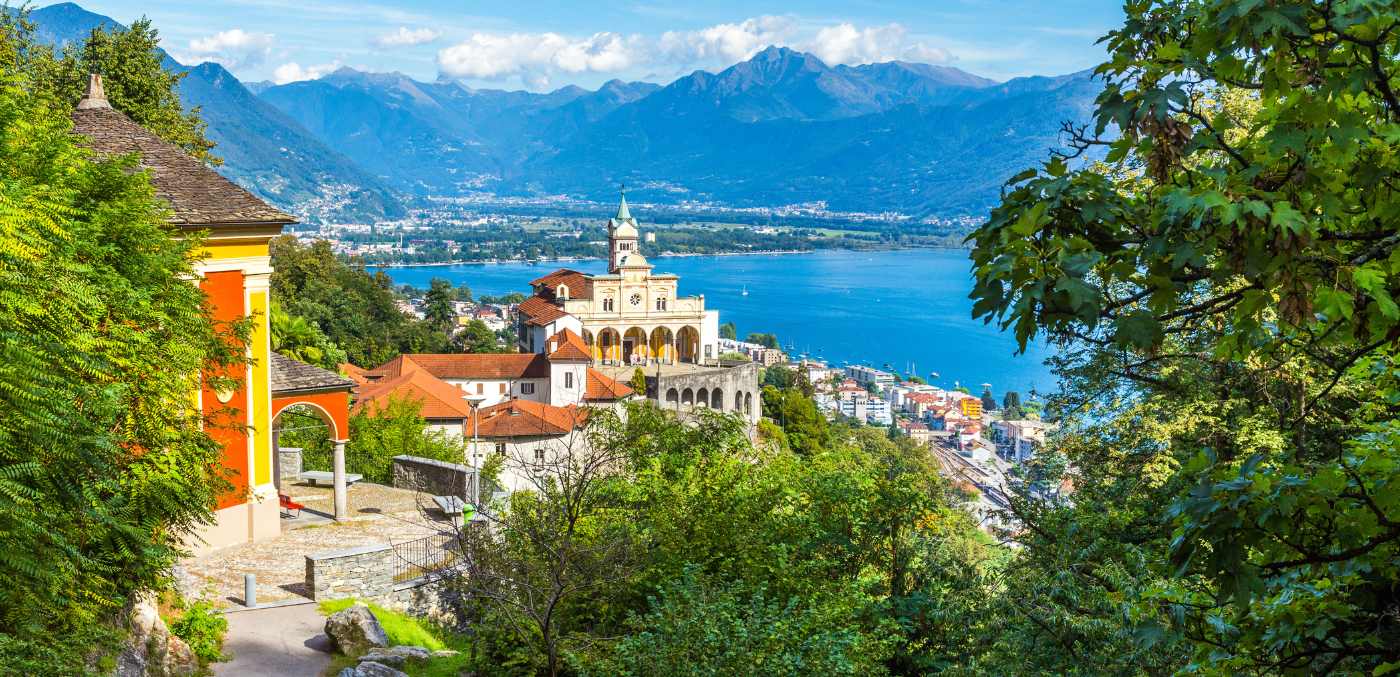 The city skyline and lake of Locarno