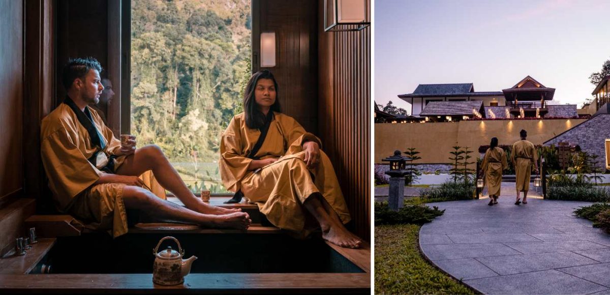 man and woman in private onsen; alfresco onsen