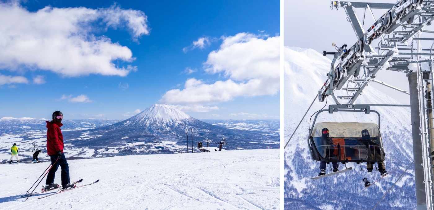 people skiing, chairlift, niseko japan