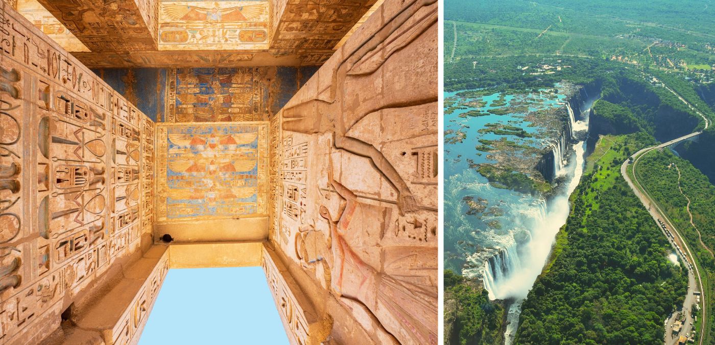 temple of Luxor; Victoria falls