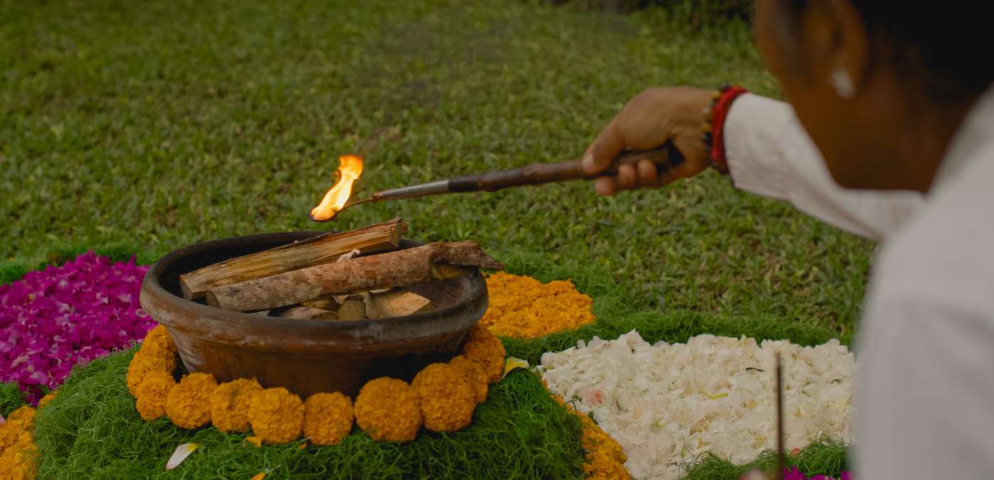 Fire blessing ritual at Mandapa, a Ritz-Carlton Reserve