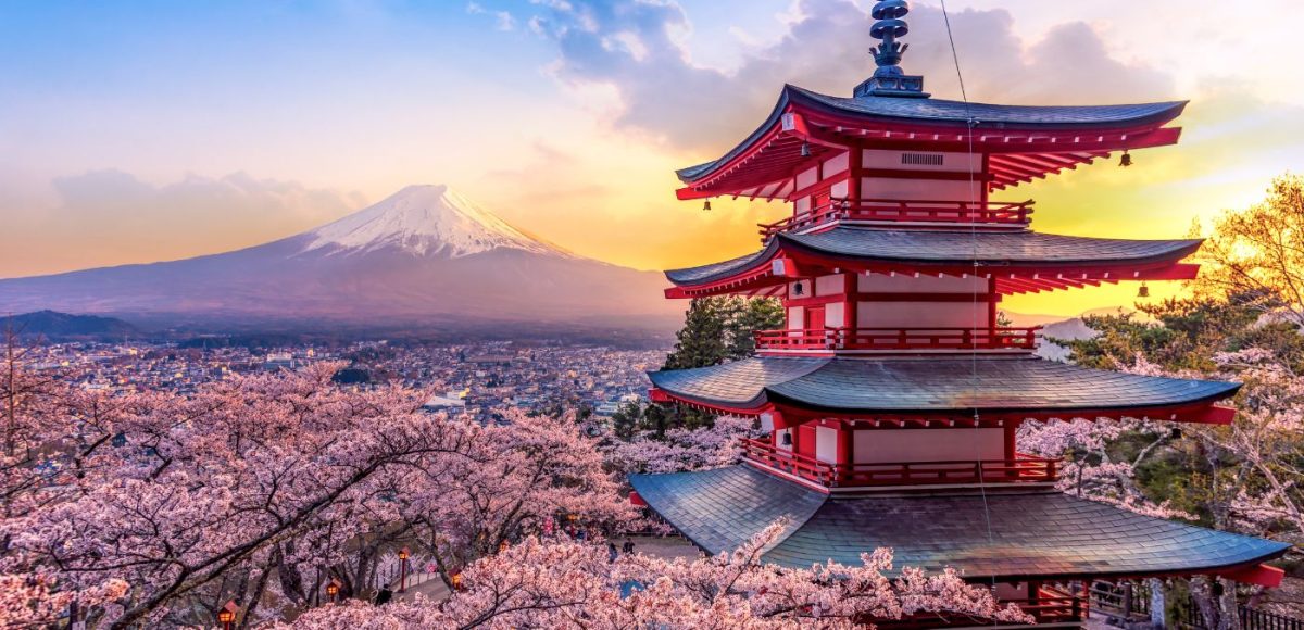 Fujiyoshida, Japan Beautiful View of Mountain Fuji and Chureito