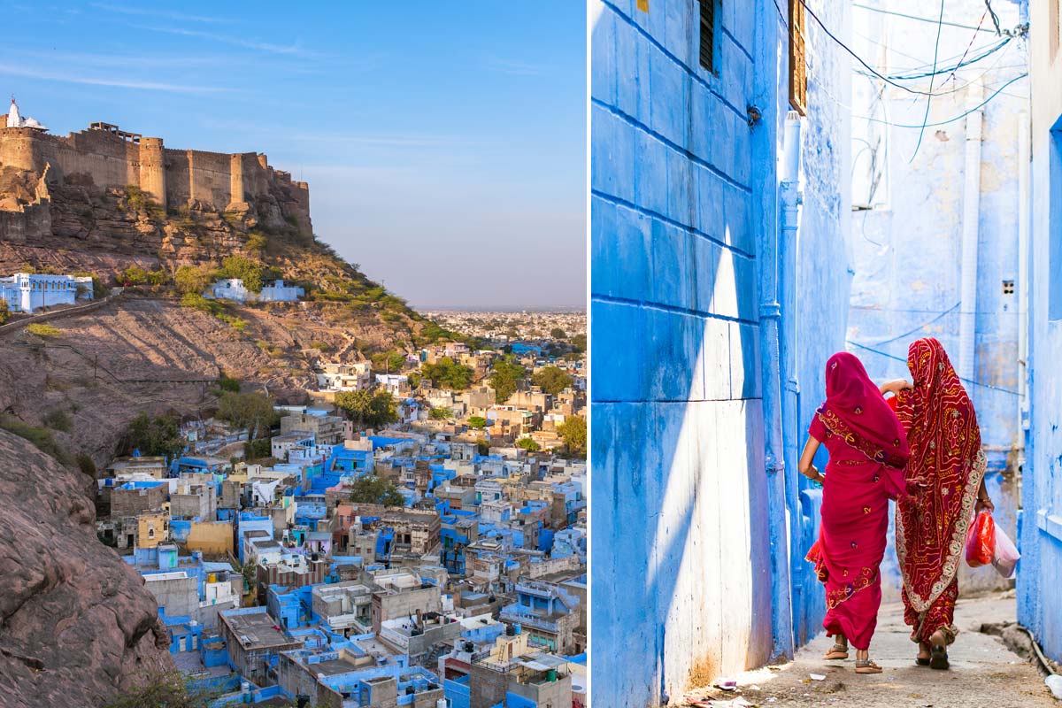 Blue city and Mehrangarh fort on the hill in Jodhpur, Rajasthan, India..