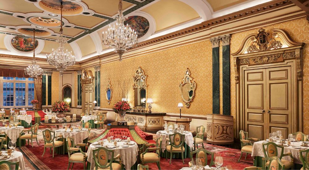 Opulent dining room in an Indian palace hotel