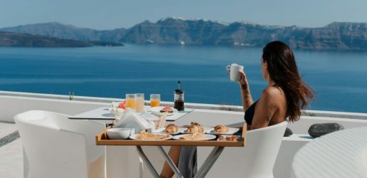 woman drinking coffee with a view