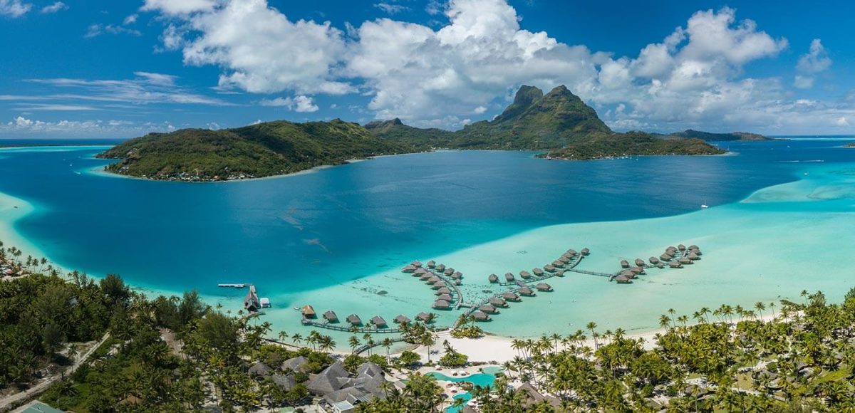 Panoramic aerial of Bora Bora island, French Polynesia
