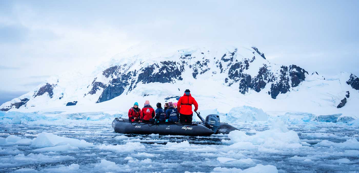 Zodiac cruising Paradise Bay, Antarctica
